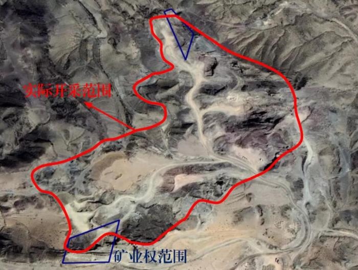 2021年5月的衛(wèi)星遙感影像顯示，白土崗子石料廠礦業(yè)權(quán)面積僅16.65畝，越界開采達(dá)207畝，超出12.4倍