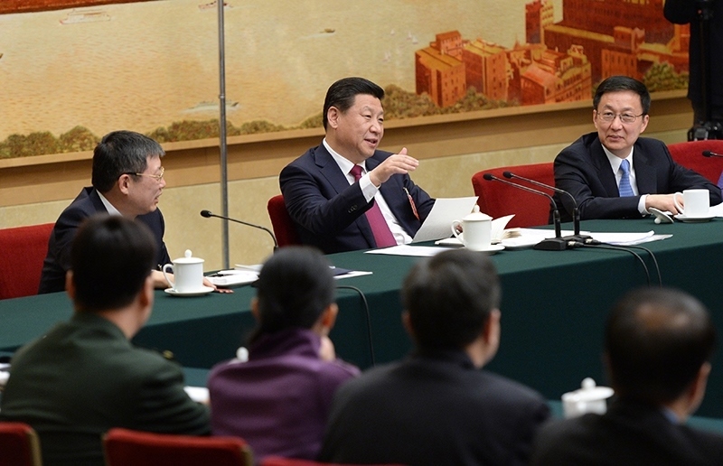 2014年3月習(xí)近平總書記參加十二屆全國人大二次會(huì)議上海代表團(tuán)的審議。