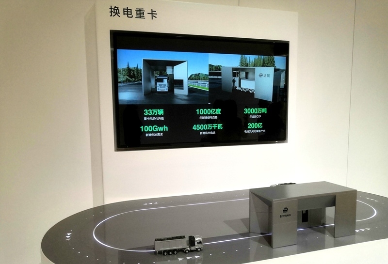 零碳產(chǎn)業(yè)園中換電重卡項目的演示模型。人民網(wǎng)記者 孫博洋攝