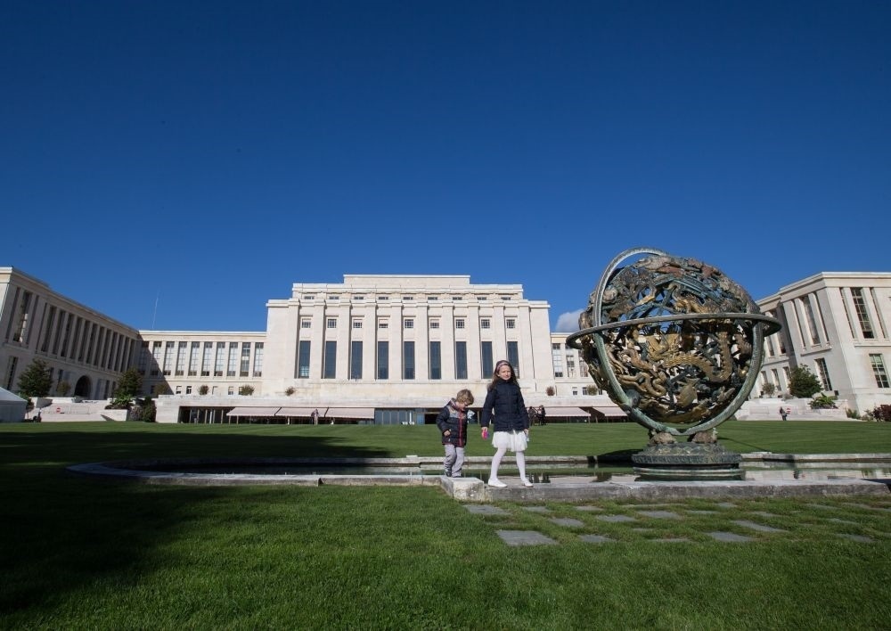 這是在瑞士日內(nèi)瓦拍攝的聯(lián)合國萬國宮外景（2017年10月7日攝）。新華社記者 徐金泉 攝