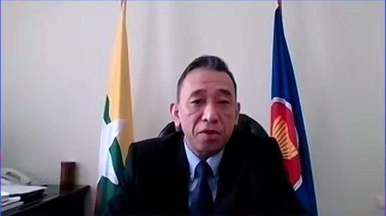 昂苗敏致辭。中國駐東盟使團(tuán)供圖