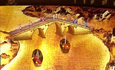 △9月23日，杭州第19屆亞洲運(yùn)動(dòng)會(huì)開幕式現(xiàn)場(chǎng)的拱宸橋形象。