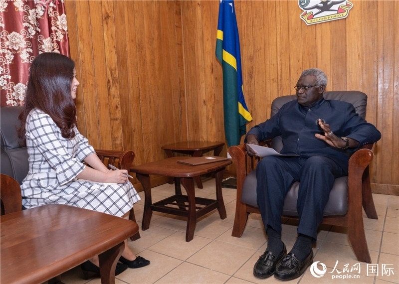 2023年9月14日，所羅門群島總理梅納西·索加瓦雷在首都霍尼亞拉接受人民網(wǎng)記者專訪。人民網(wǎng) 賀吉攝