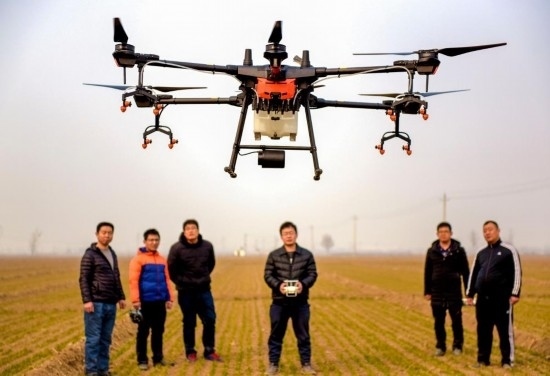 2019年2月25日，無(wú)人機(jī)教員（右三）在河北省衡水市冀州區(qū)徐莊鄉(xiāng)北榆林村為村民做植保無(wú)人機(jī)飛行操作技能培訓(xùn)。新華社記者 李曉果 攝