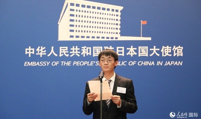 獲獎(jiǎng)學(xué)生代表、大阪大學(xué)博士生劉亞飛發(fā)表感言。人民網(wǎng) 許可攝