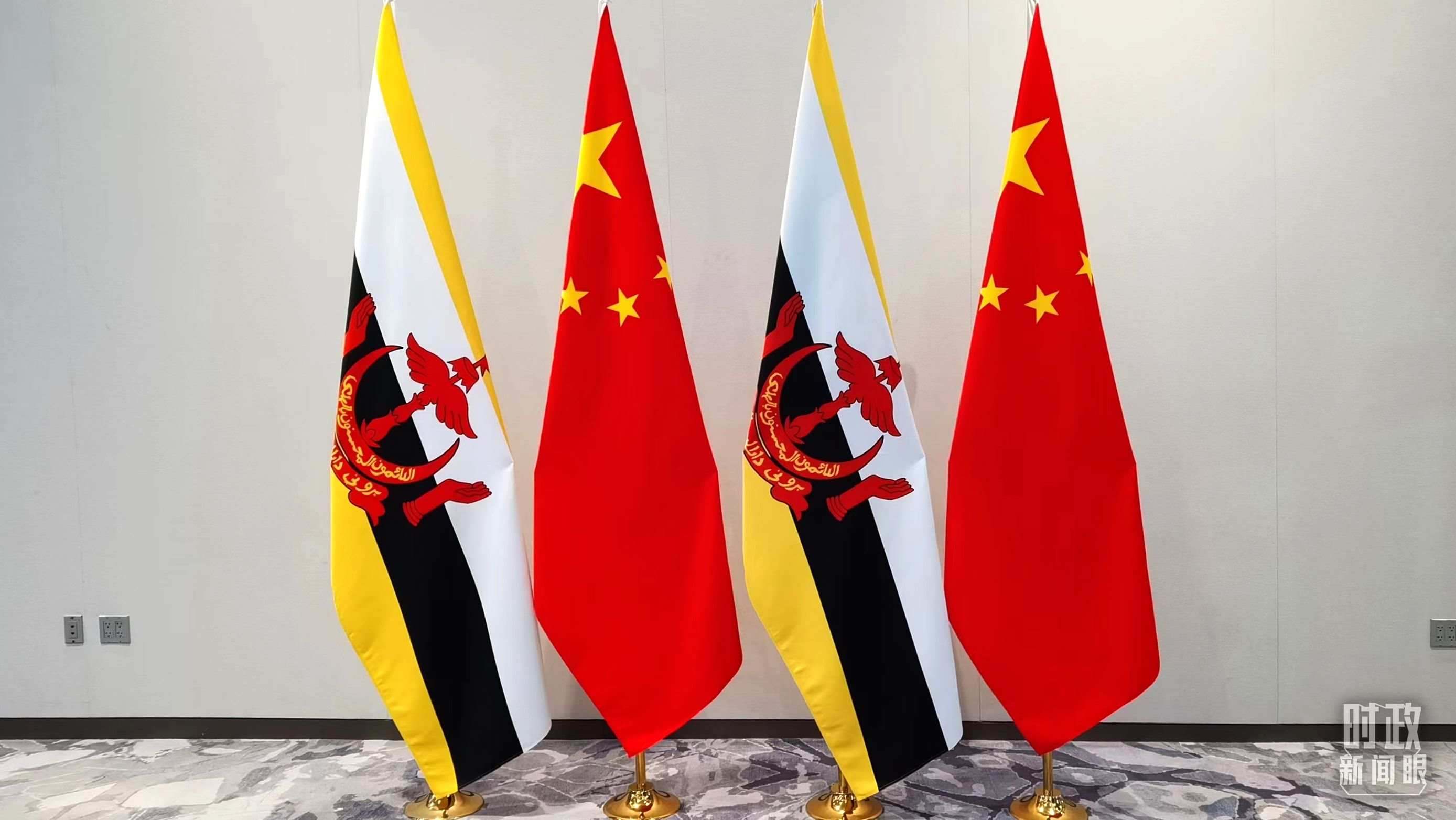 △會談現(xiàn)場的中文兩國國旗。（總臺央視記者郭鴻拍攝）