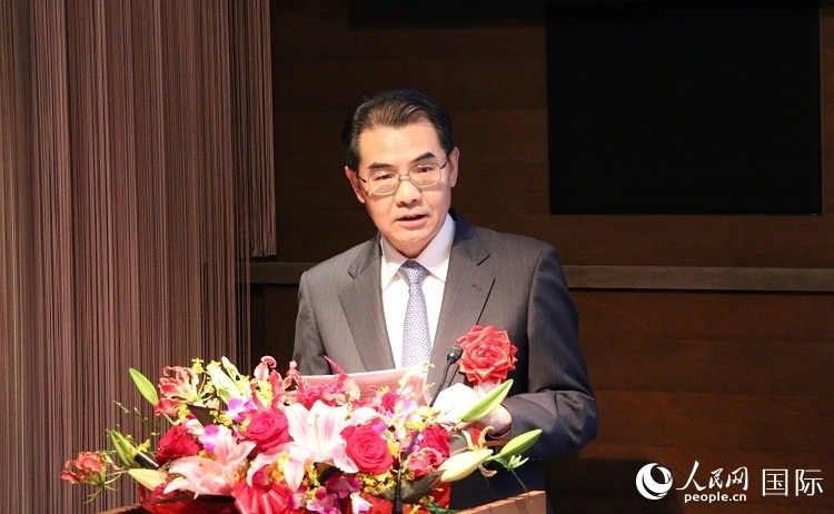 中國(guó)駐日本大使吳江浩發(fā)表致辭。人民網(wǎng) 許可攝