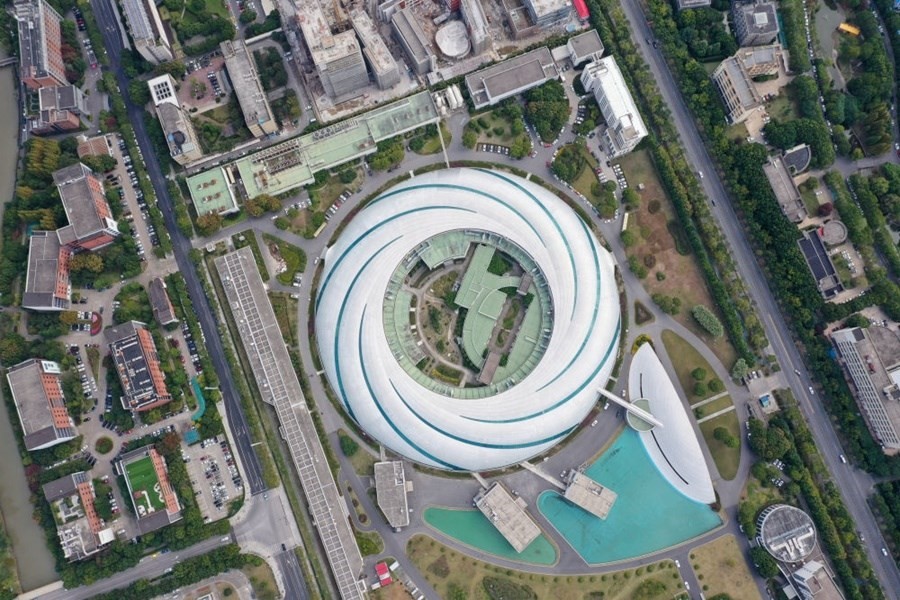 位于上海張江科學城的國家大科學裝置上海光源（2020年10月26日攝，無人機照片）。