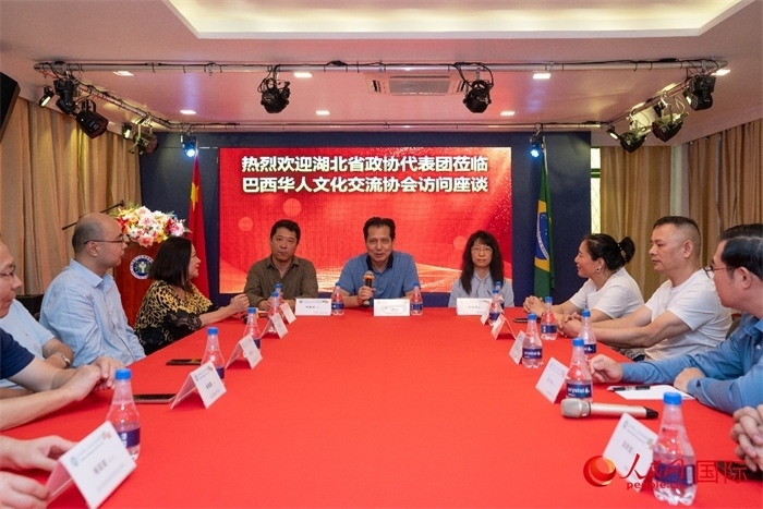 湖北省政協(xié)經(jīng)濟委員會主任王兆民（中）在座談會上致辭。 人民網(wǎng)記者 陳海琪攝