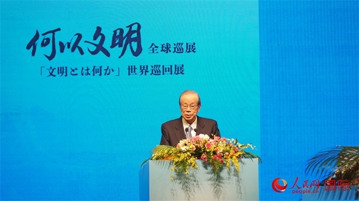 日本前首相福田康夫致辭。人民網(wǎng) 蔣曉辰攝