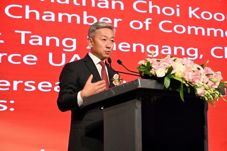 中國(guó)駐阿聯(lián)酋大使張益明致辭。阿聯(lián)酋中華工商總會(huì)供圖