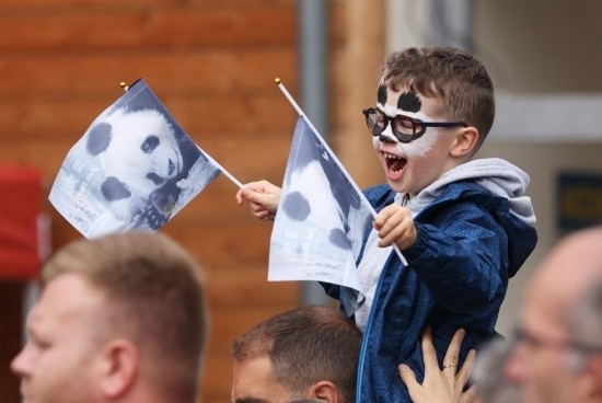  2023年7月26日，在法國圣艾尼昂市博瓦勒野生動物園外，一名兒童等待送別熊貓“圓夢”。新華社記者 高靜 攝