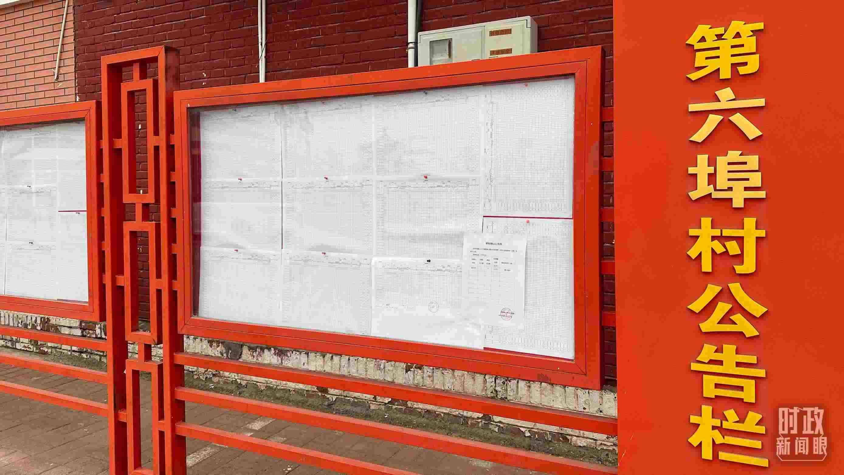 △第六埠村公告欄里張貼著“天津市2023年蓄滯洪區(qū)農(nóng)作物、經(jīng)濟林補償標(biāo)準(zhǔn)表”等。（總臺央視記者覃思拍攝）