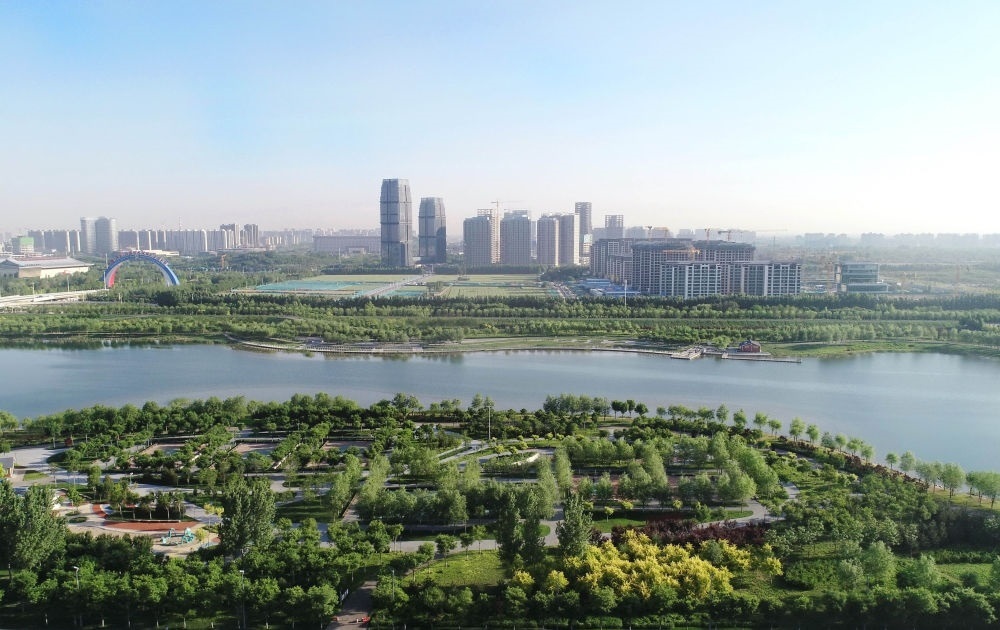 石家莊市滹沱河景色（2022年5月16日攝，無人機(jī)照片）。新華社記者 楊世堯 攝