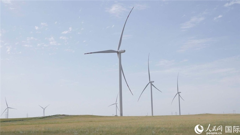 阿克莫拉州風電項目群風機。 人民網(wǎng)記者 葛泰佚攝