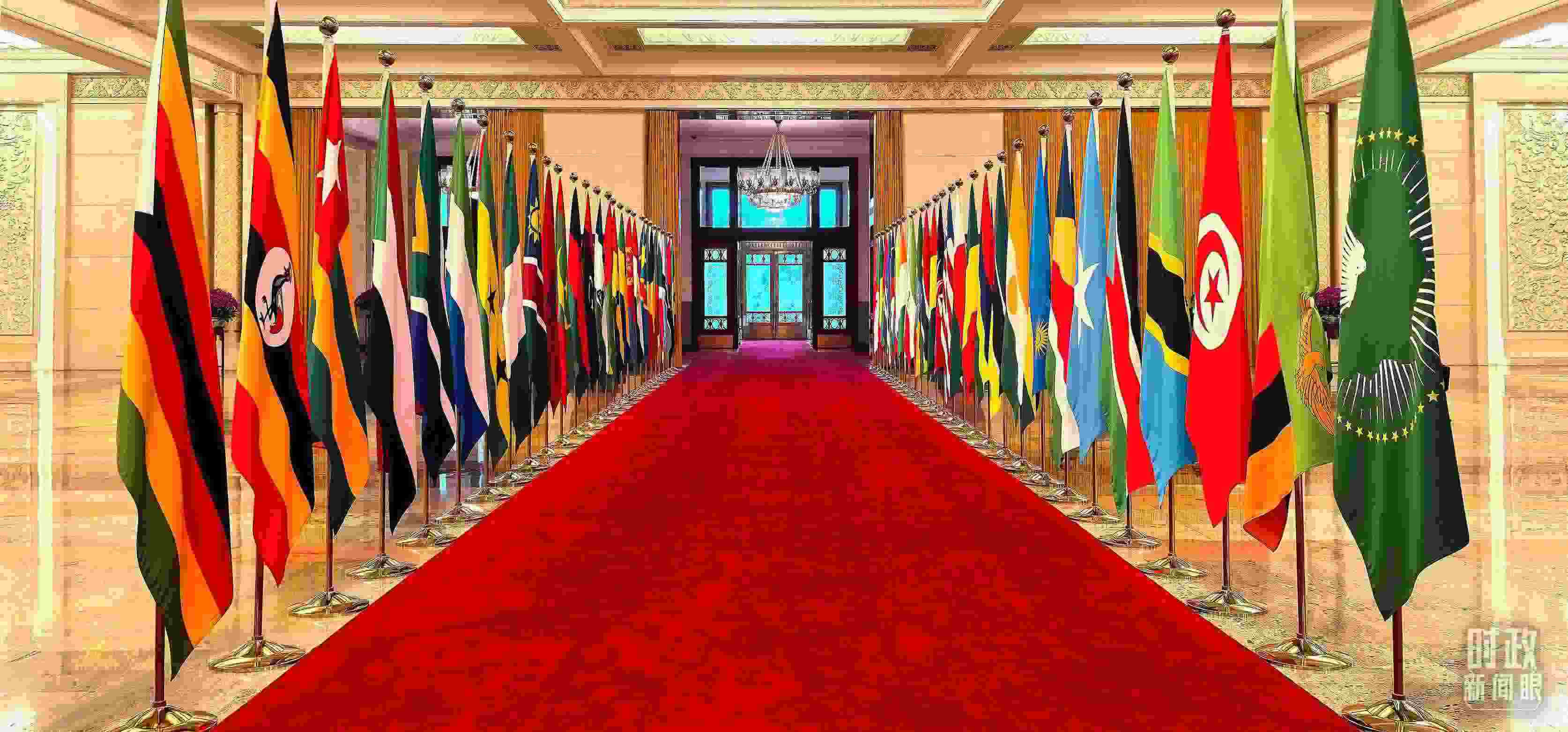 人民大會(huì)堂擺放的旗陣。（總臺(tái)央視記者馬超拍攝）