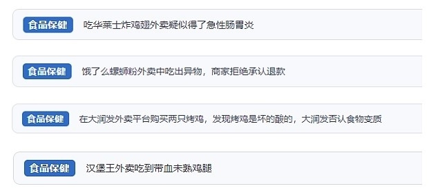 網(wǎng)友涉及外賣(mài)的相關(guān)投訴。（“人民投訴”用戶(hù)投訴截圖）