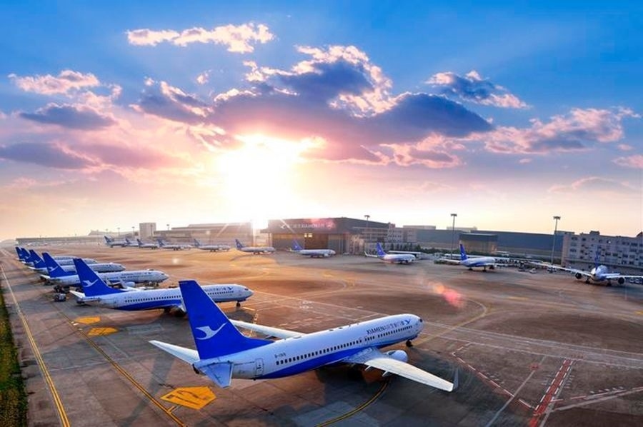 這是如今廈門(mén)航空的機(jī)隊(duì)照片。（廈門(mén)航空有限公司供圖）