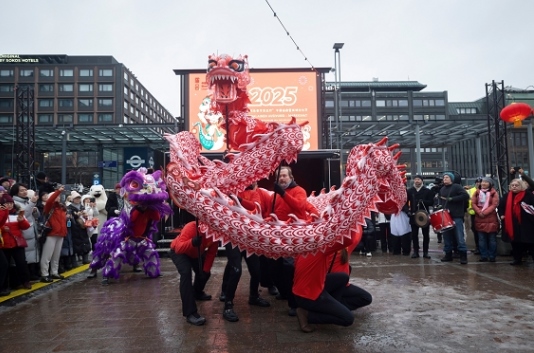 舞龍、舞獅表演。中國駐芬蘭大使館供圖